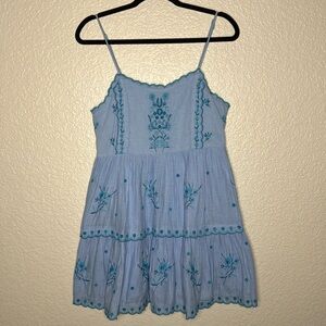 Urban outfitters Hanna Embroidered Scalloped Babydoll Mini Dress, Medium, Blue